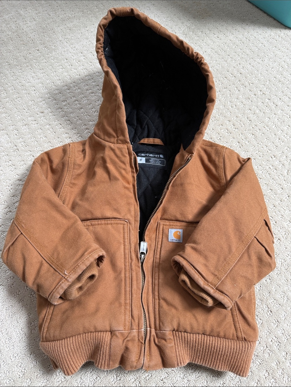 Carhartt Toddlers Hooded Insulated Jacket in Caramel Brown with Black Lining